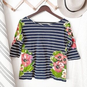 Anthropologie Meadow Rue Floral Striped Tee